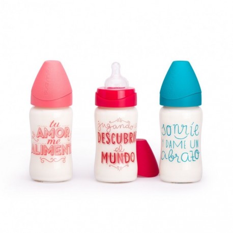 BIBERON VIDRIO BOCA ANCHA TETINA REDONDA SUAVINE 240 ML
