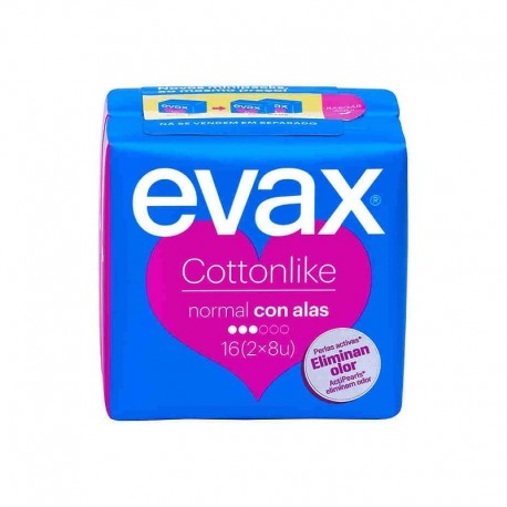 COMPRESAS TOCOLOGICAS EVAX COTTONLIKE NORMAL CON ALAS 16 COMPRESAS