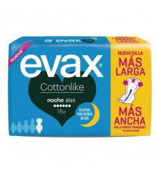 COMPRESAS HIGIENICAS FEMENINAS EVAX COTTONLIKE NOCHE CON ALAS 18 COMPRESAS